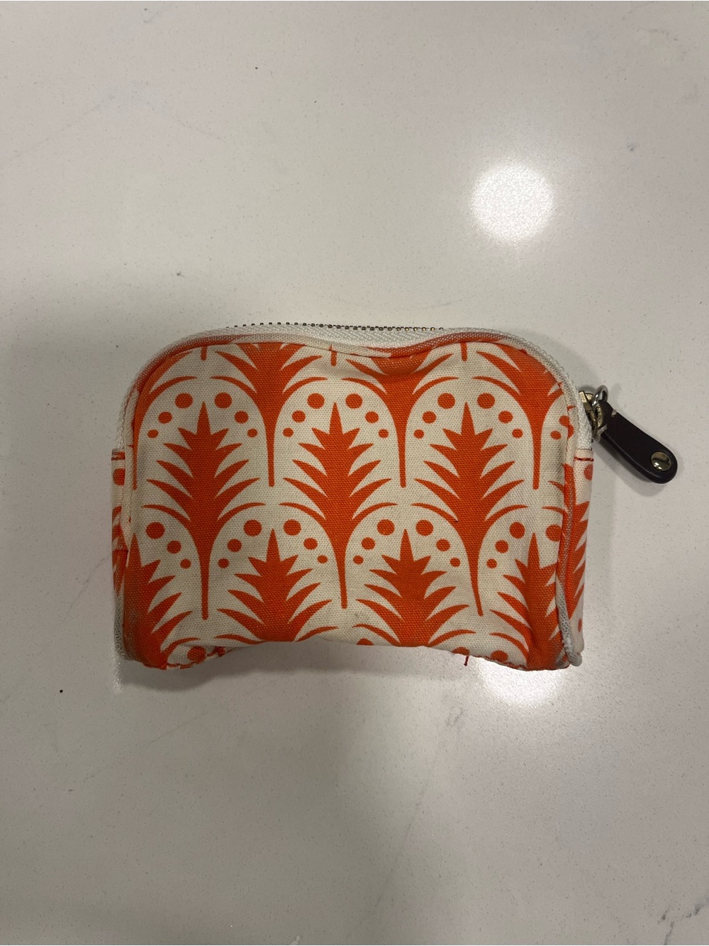J. Crew Orange and Cream Patterned Canvas Coin Pouch